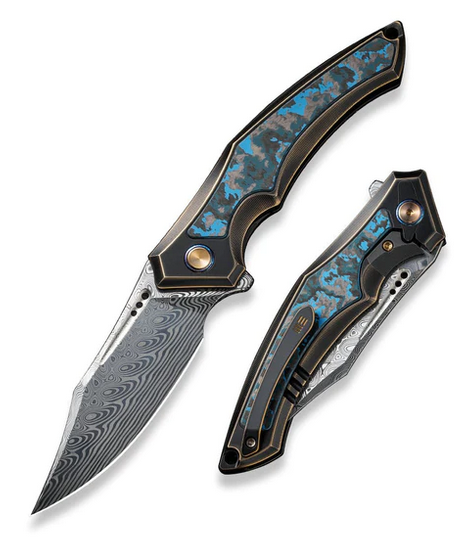 WE Knife Orpheus Flipper Framelock Knife, Limited Edition, Damasteel, Carbon Fiber Artic Storm/Ti Black, WE23009-DS1