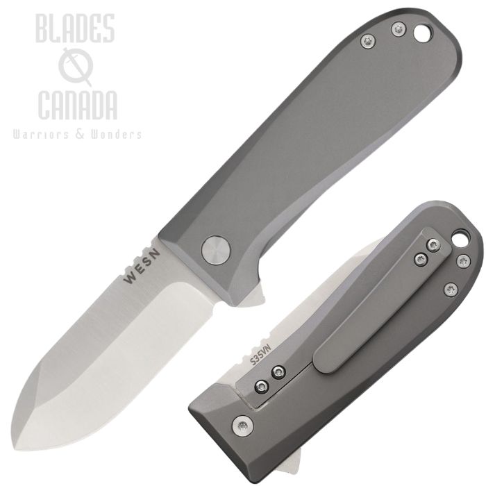 (image for) Wesn Allman Flipper Framelock Knife, CPM S353VN Satin, Titanium Gray, WESN04