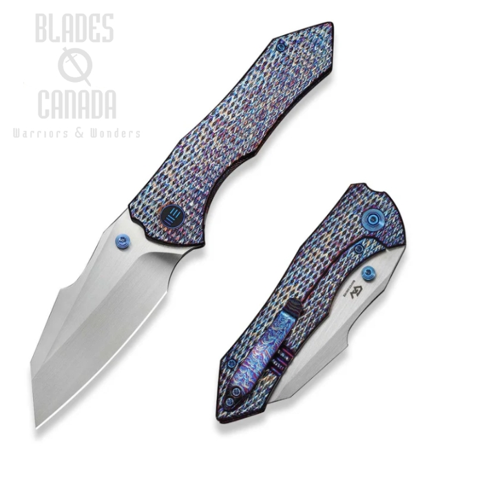 WE Knife High-Fin XL Frame Lock Folding Knife, CPM 20CV Satin, Titanium Flamed, WE24010-5