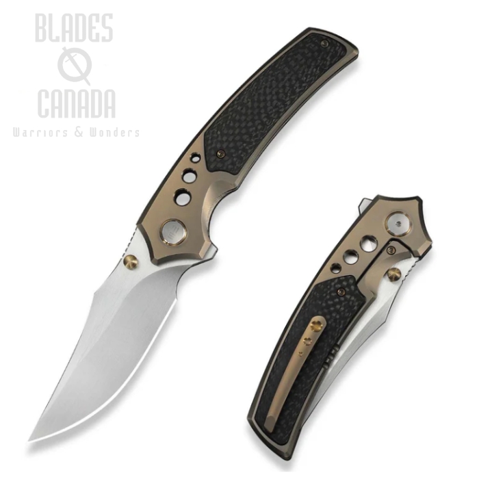 WE Knife Skynix Flipper Bolster Lock Folding Knife, M390 Satin, Titanium/CF Twill, WE24087-3