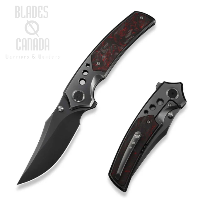 WE Knife Skynix Flipper Bolster Lock Folding Knife, M390 Polished Gray, Titanium Gray, Black/Red CF, WE24087-4