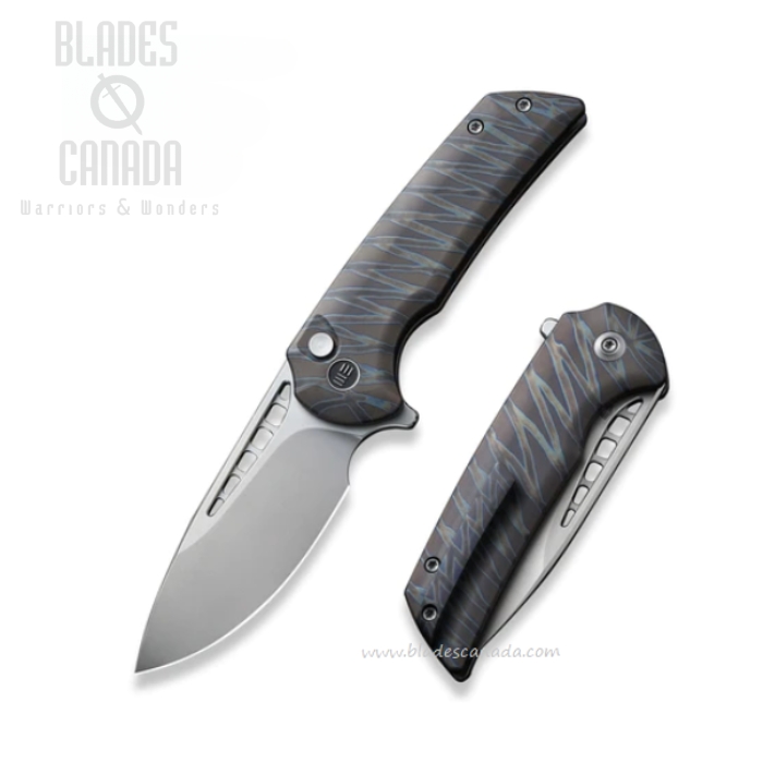 WE Knife Mini Malice Flipper Folding Knife, CPM 20CV, Titanium Tiger Stripe, WE054BL-6 WE Knife Mini Malice Flipper Folding Knife, CPM 20CV, Titanium Tiger Stripe, WE054BL-6