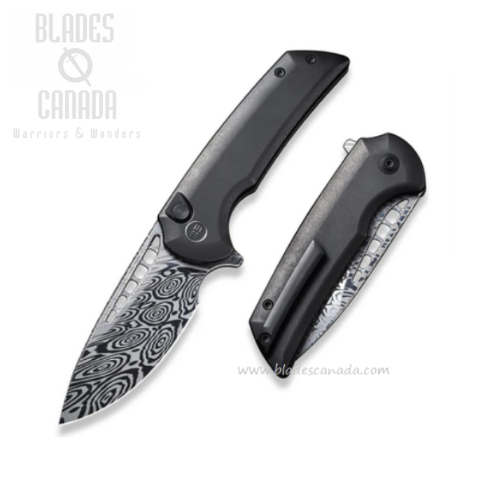 WE Knife Ferrum Forge Mini Malice Flipper Folding Knife, Damasteel, Titanium Black, 054BL-DS1