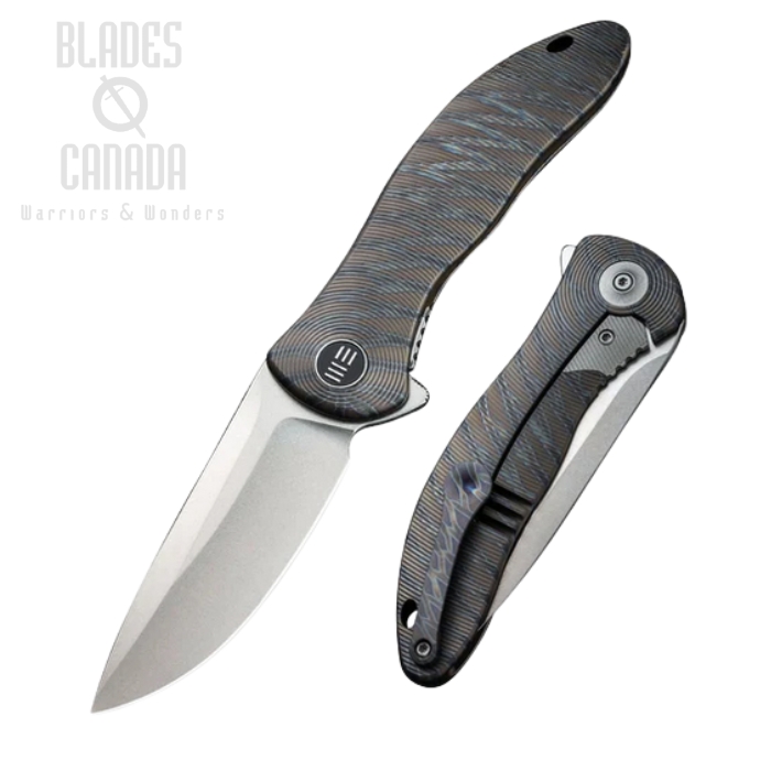 WE Knife Synergy2v2 Flipper Framelock Knife, CPM 20CV, Titanium Tiger Stripe Flamed, WE18046D-2