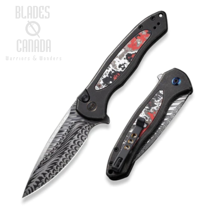 WE Knife Kitefin Flipper Button Lock Knife, Ltd Edition, Damasteel, Titanium/Carbon Fiber Nebula, WE19002N-DS1