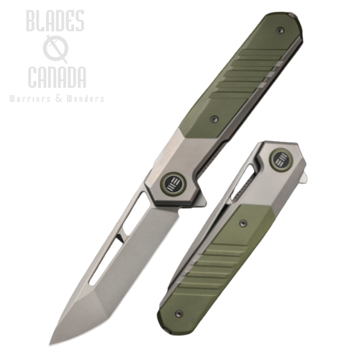 WE Knife Arsenal Flipper Framelock Knife, CPM 20CV, Titanium Green/Grey, WE20073-1