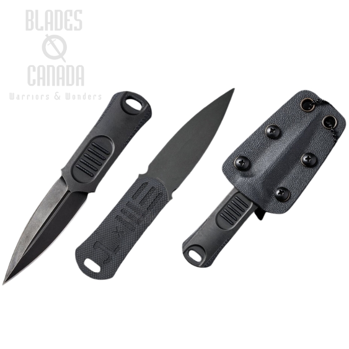 WE Knife OSS Dagger Fixed Blade Neck Knife, 20CV Black, Stainless Steel/G10 Black, WE2017E