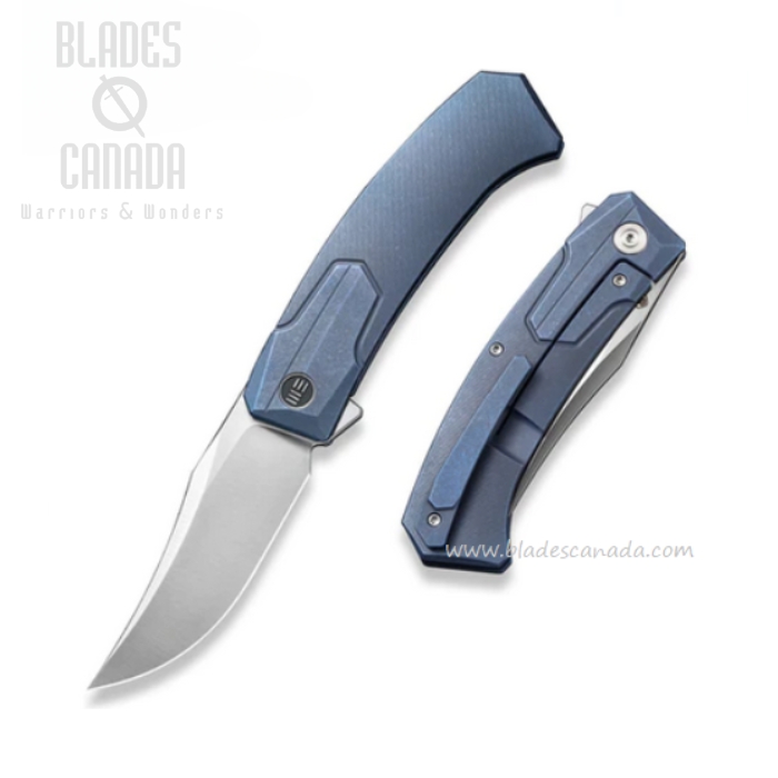 WE Knife Shuddan Flipper Framelock Knife, CPM 20CV Satin, Titanium Blue, 21015-2