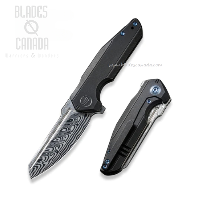WE Knife StarHawk Flipper Framelock Knife, Damasteel, Titanium Black, WE21017-DS1