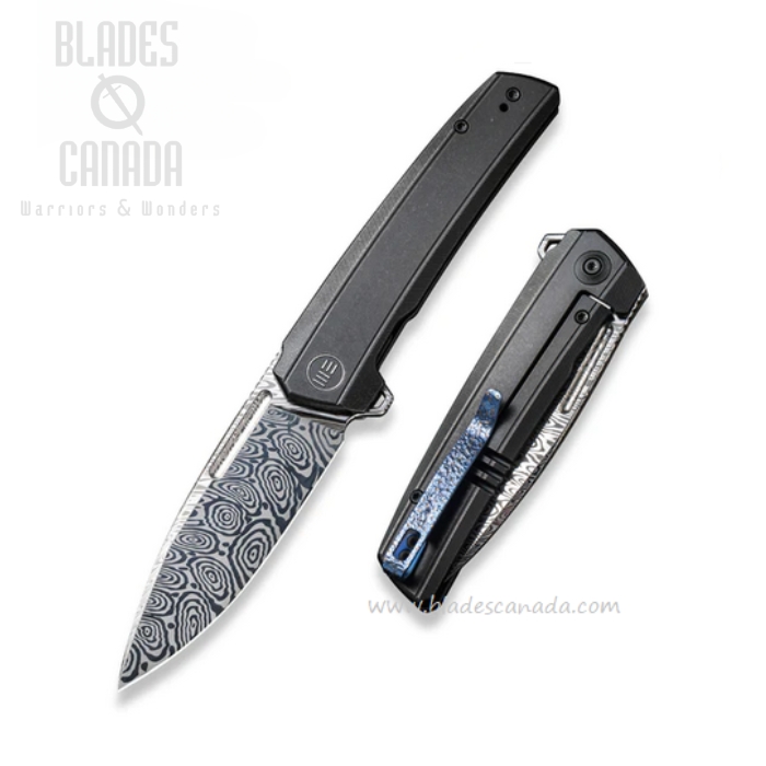 WE Knife Speedster Flipper Framelock Knife, Damasteel, Titanium Black, 21021B-DS1