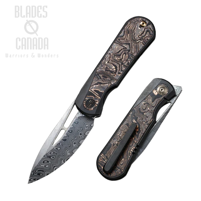 WE Knife Baloo Flipper Framelock Knife, Damascus, Carbon Fiber/Ti, 21033-DS1