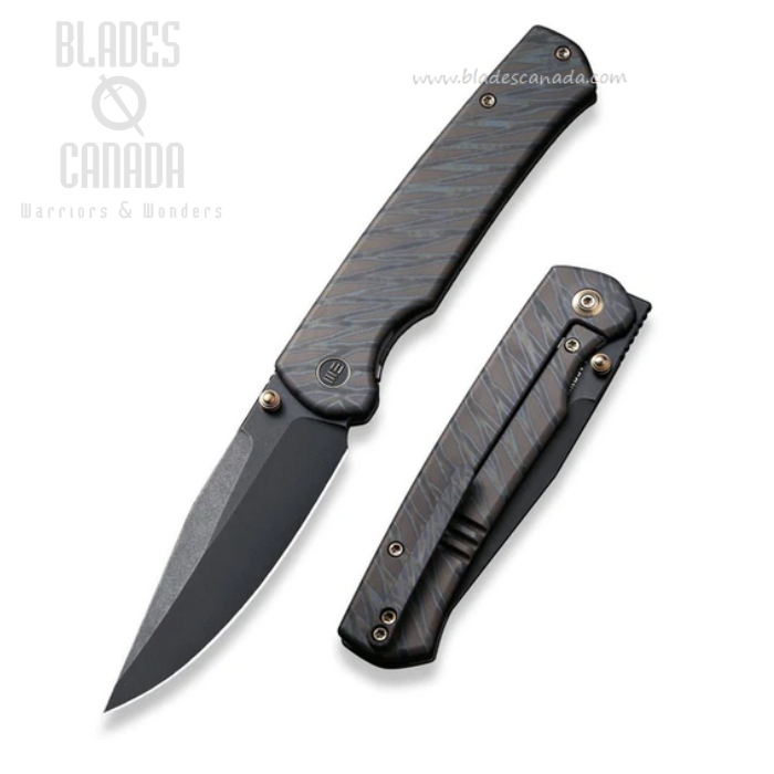 WE Knife Evoke Flipper Framelock Knife, CPM 20CV Black, Titanium Flame, WE21046-4