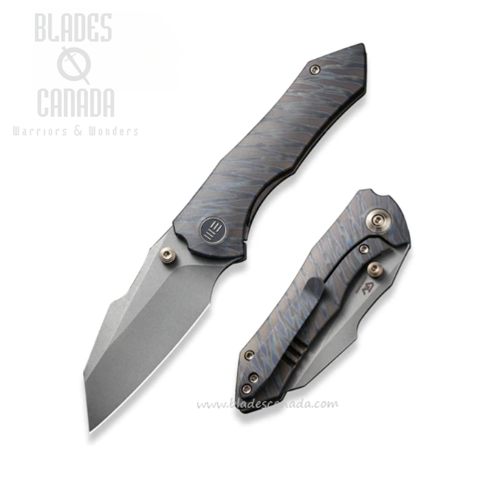 WE Knife High-Fin Framelock Folding Knife, CPM 20CV SW, Titanium Tiger Stripe, 22005-4