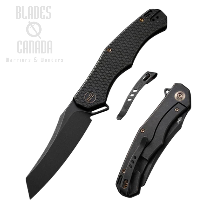 WE Knife RekkeR Flipper Framelock Knife, CPM 20CV Black, Titanium, WE22010G-1