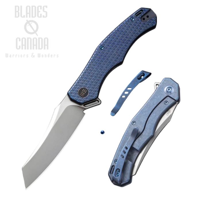 WE Knife RekkeR Flipper Framelock Folding Knife, CPM 20CV, Titanium Blue, WE22010G-4