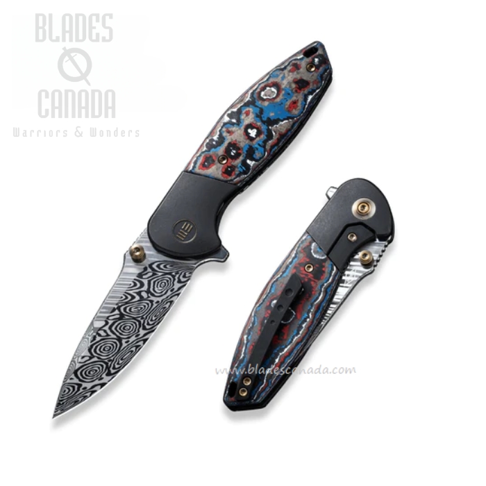 WE Knife Nitro Mini Framelock Folding Knife, Damasteel, Nebula Fat Carbon Fiber/Ti, 22015-DS1