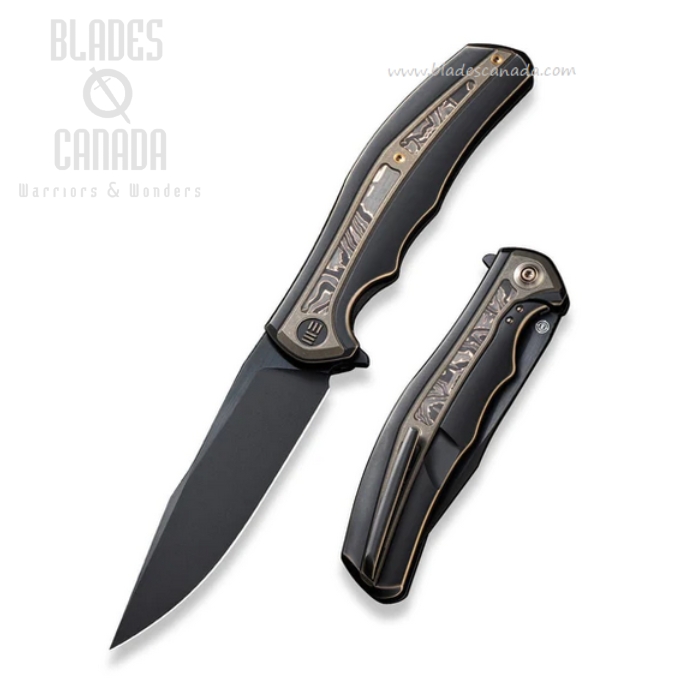 WE Knife Zonda Flipper Framelock Knife, CPM 20CV Black, Titanium/Copper Foil CF, 22016-3