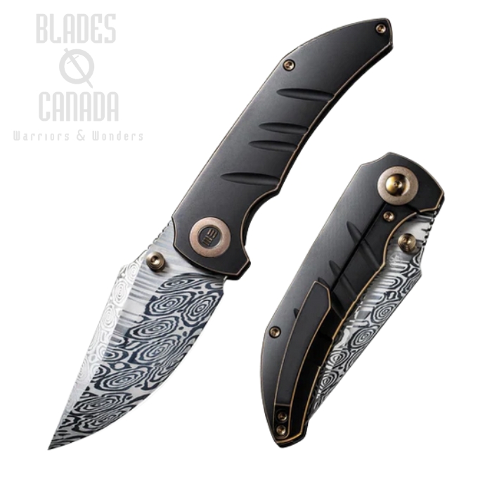 WE Knife Riff-Raff Framelock Folding Knife, Damasteel, Titanium Black, WE22020B-DS1