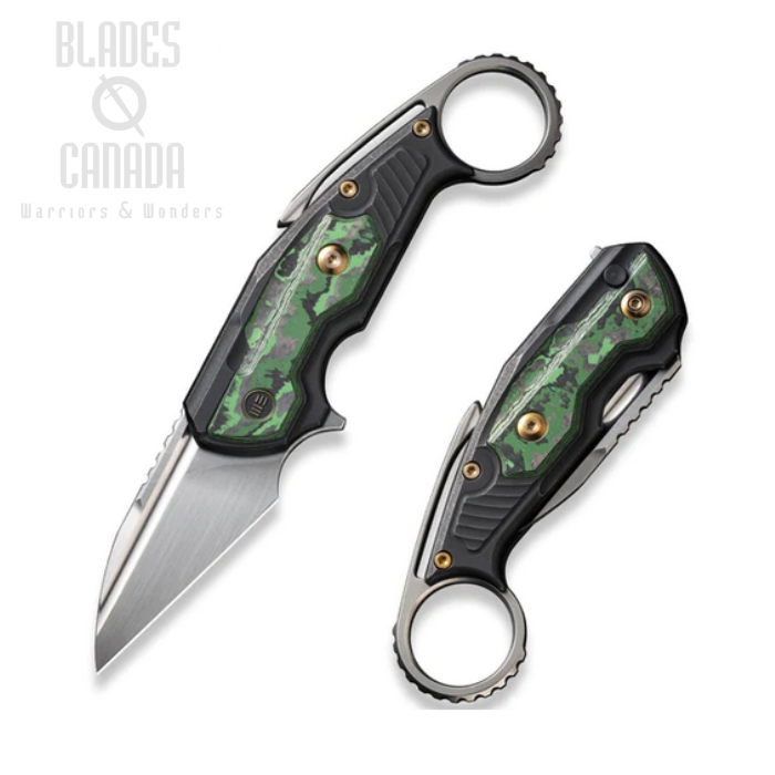 WE Knife Yardbird Flipper Button Lock Knife, CPM 20CV Satin, Titanium/Carbon Fiber Jungle, 22021-4