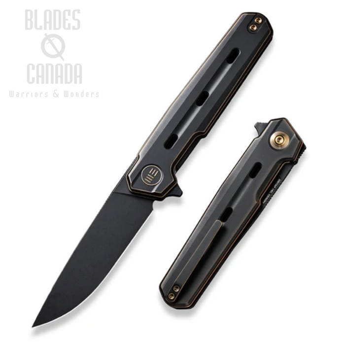 WE Knife Navo Flipper Folding Knife, CPM 20CV Black, Titanium Black w/Bronze Accents, WE22026-3