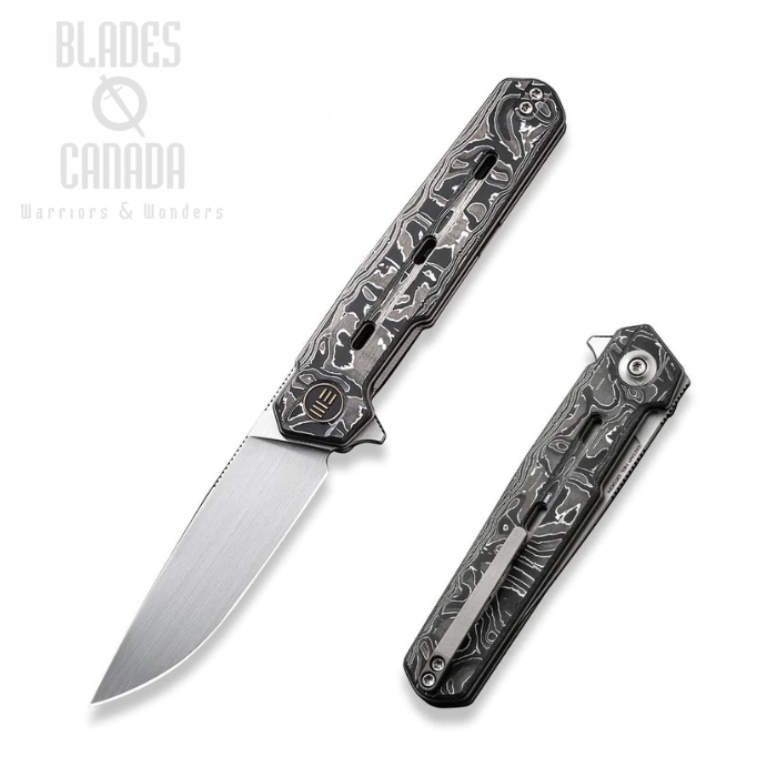 WE Knife Navo Flipper Knife, CPM 20CV, Titanium Foil Carbon Fiber, 22026-6