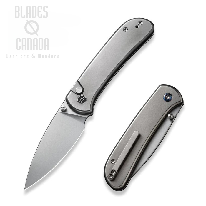 WE Knife Qubit Button Lock Folding Knife, CPM 20CV, Titanium Bead Blasted, 22030F-2