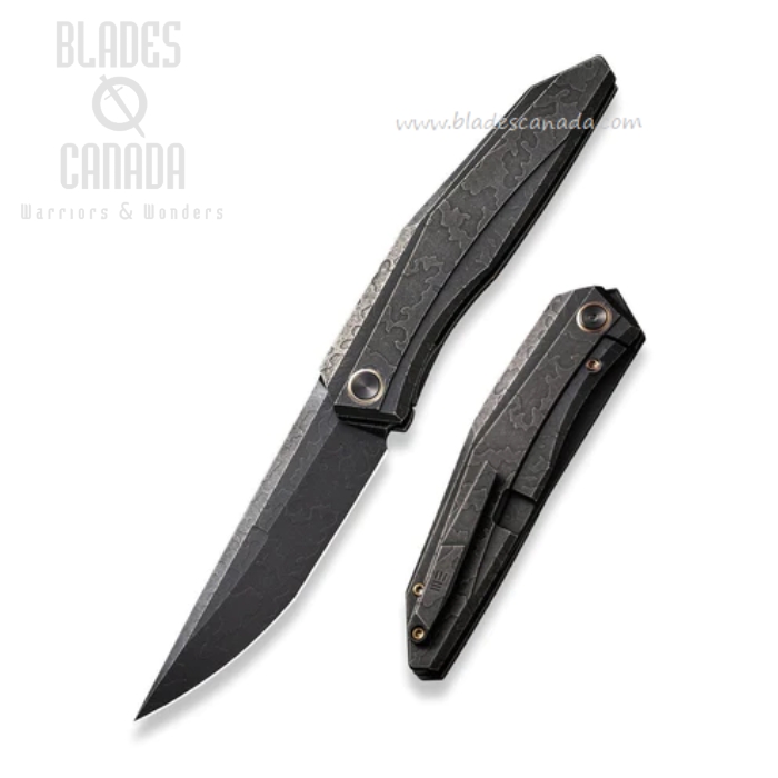 WE Knife Cybernetic Flipper Framelock Knife, Limited Edition, CPM 20CV Black, Titanium w/Etching Pattern, 22033-4