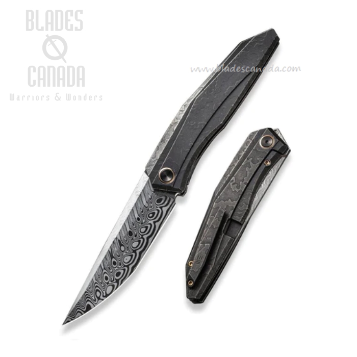WE Knife Cybernetic Flipper Framelock Knife, Limited Edition, Damasteel, Titanium w/Etching Pattern, 22033-DS1