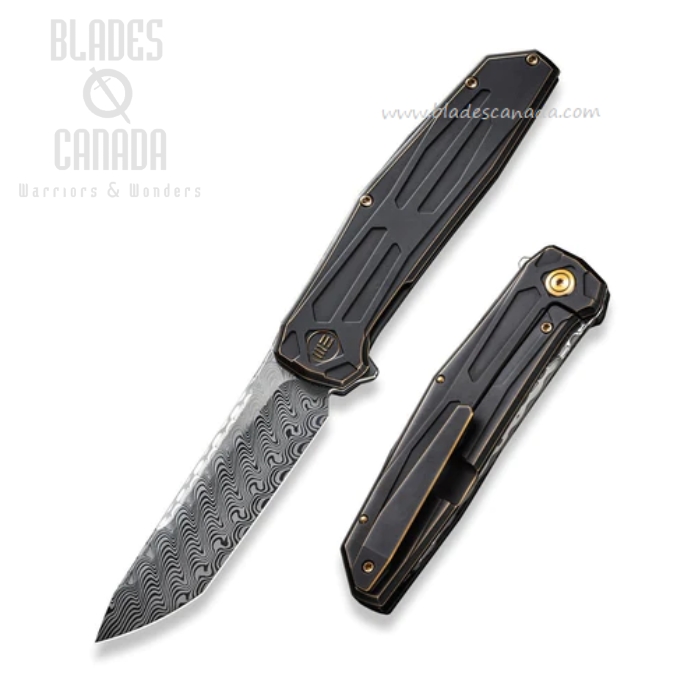 WE Knife Shadowfire Flipper Framelock Knife, Damasteel, Titanium Bronze/Black, 22035-DS1
