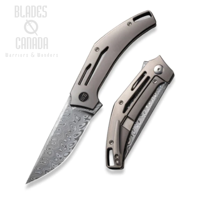 WE Knife Speedliner Flipper Framelock Knife, Damasteel, Titanium Grey, WE22045C-DS1