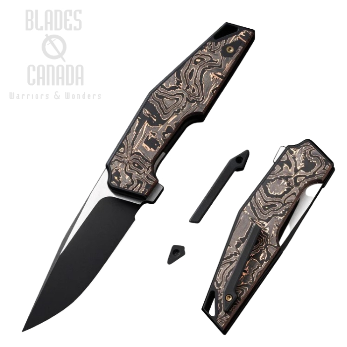 WE Knife OAO Flipper Folding Knife, CPM 20CV Black, Titanium/Copper Foil CF Inlay, 23001-2