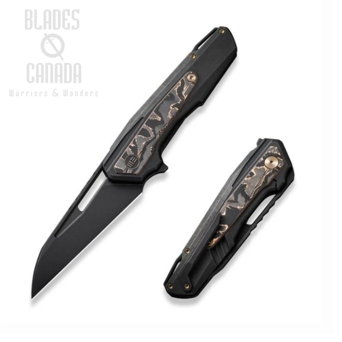 WE Knife Falcaria Flipper Framelock Knife, CPM 20CV Black, Titanium Black/Copper Foil CF, WE23012B-2