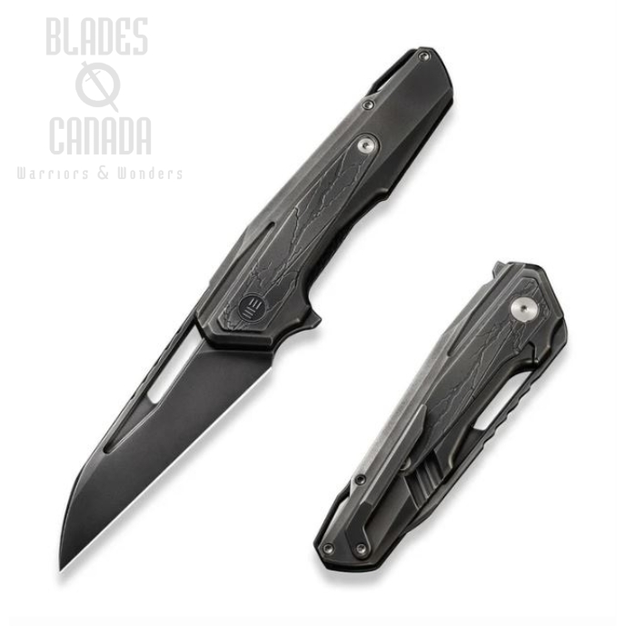 WE Knife Falcaria Flipper Framelock Knife, CPM 20CV Gray, Etched Titanium, WE23012B-4