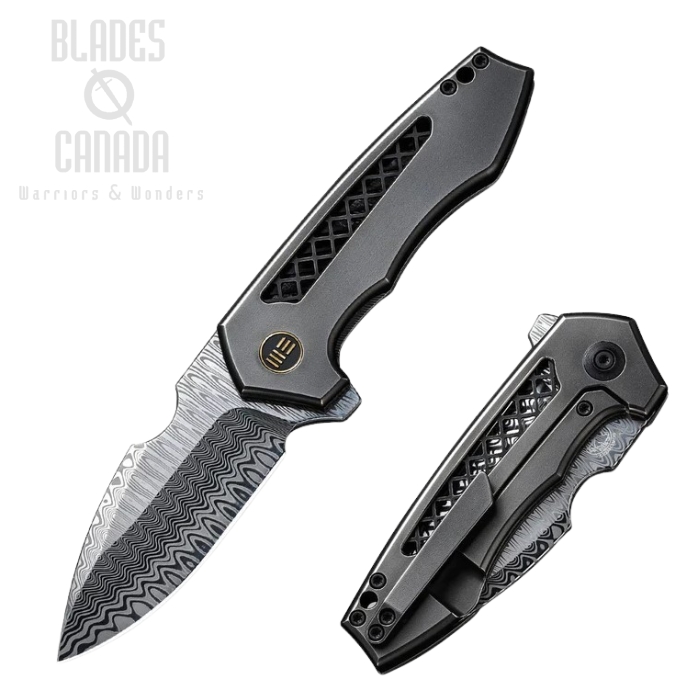 WE Knife Harpen Flipper Folding Knife, Damasteel, Titanium Gray, 23019-DS1