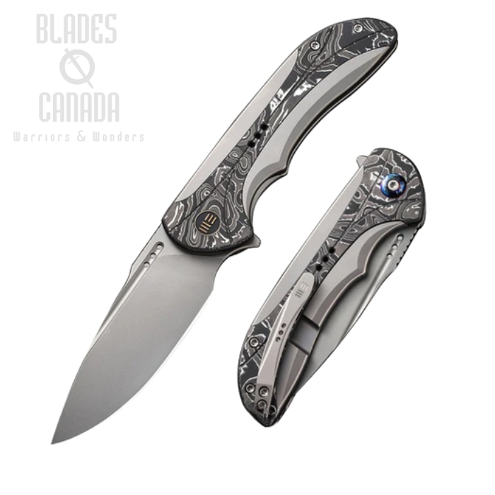 WE Knife Equivik Flipper Framelock Knife, CPM 20CV, Titanium/Carbon Fiber, WE23020-1