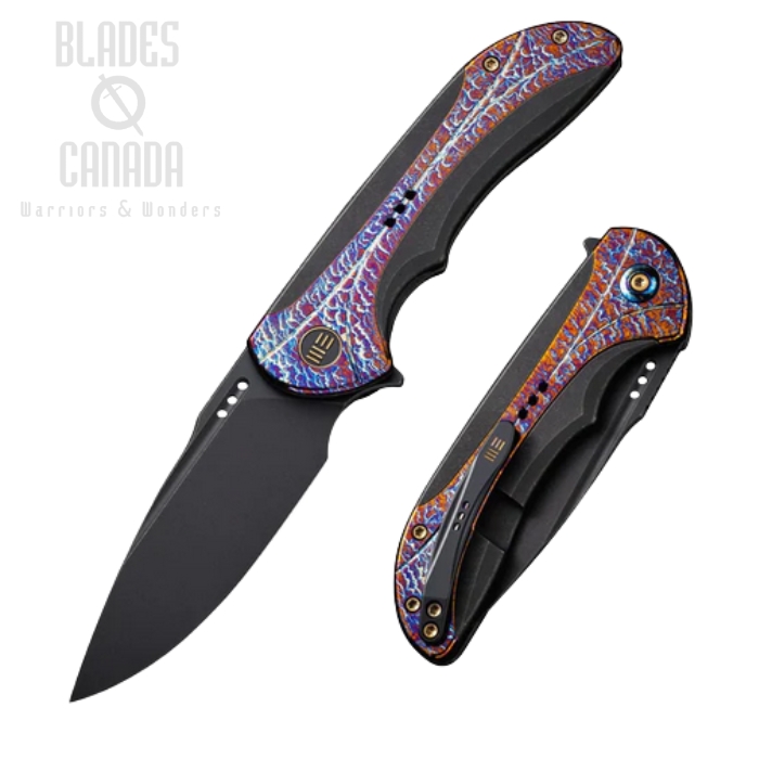 WE Knife Equivik Flipper Framelock Knife, CPM 20CV Black, Titanium Black/Flame, WE23020-2