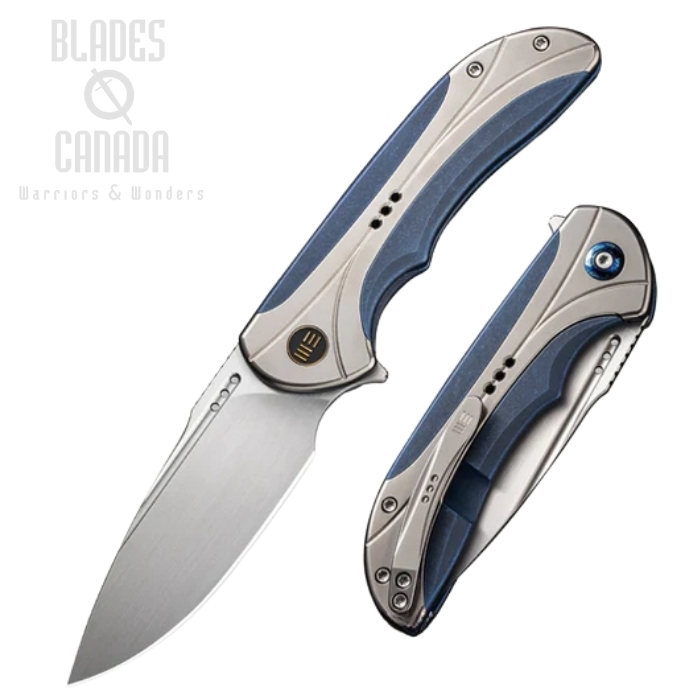 WE Knife Equivik Flipper Framelock Knife, CPM 20CV, Titanium Blue/Bead Blasted, WE23020-3