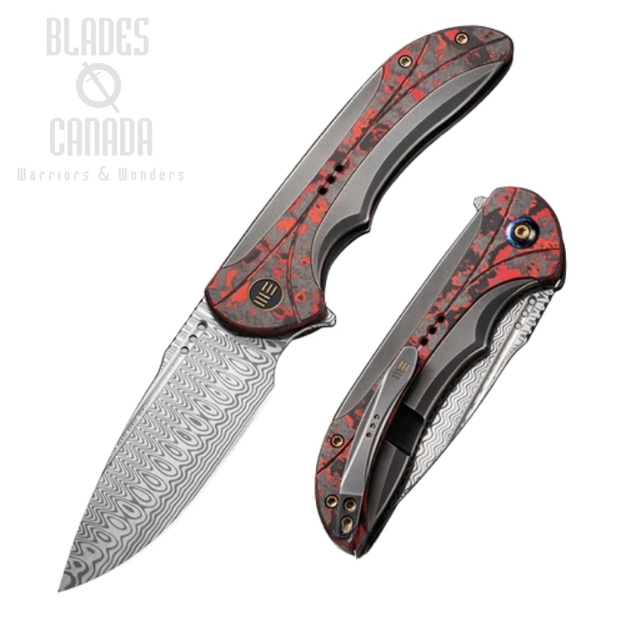 WE Knife Equivik Flipper Framelock Knife, Damasteel, Titanium/Carbon Fiber, WE23020-DS1