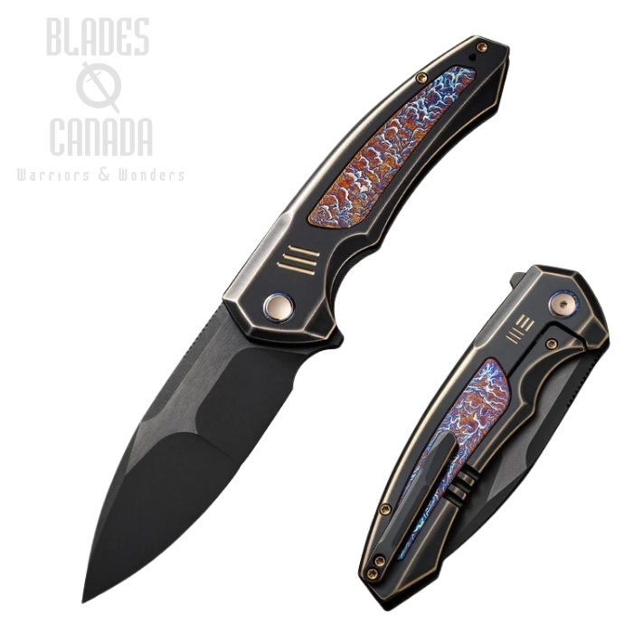 WE Knife Hyperactive Flipper Folding Knife, Vanax Black, Titanium Flamed, 23030-4