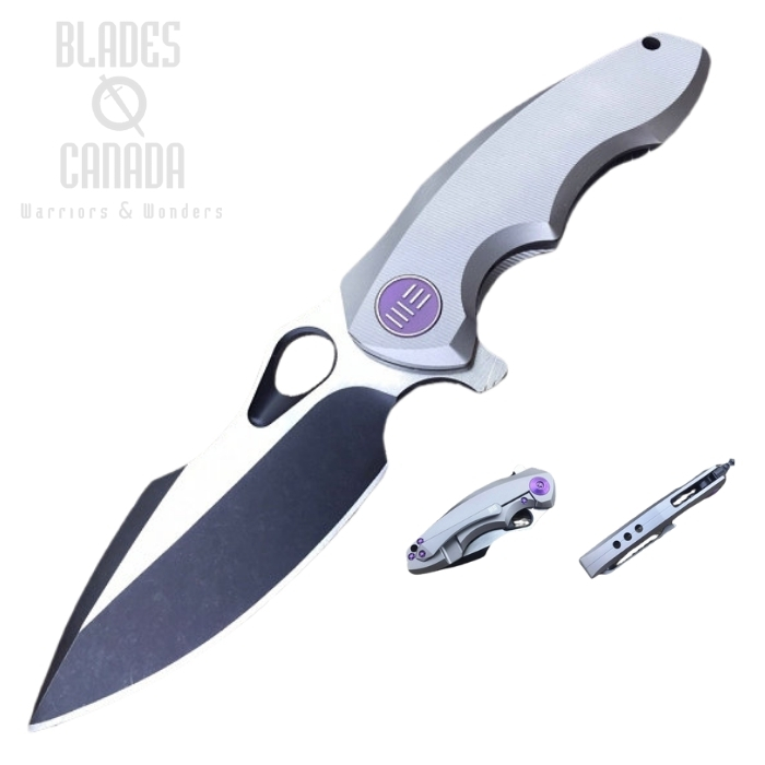 (image for) WE Knife 605E Flipper Framelock Knife, S35VN Blackwash, Titanium Grey, WE605E