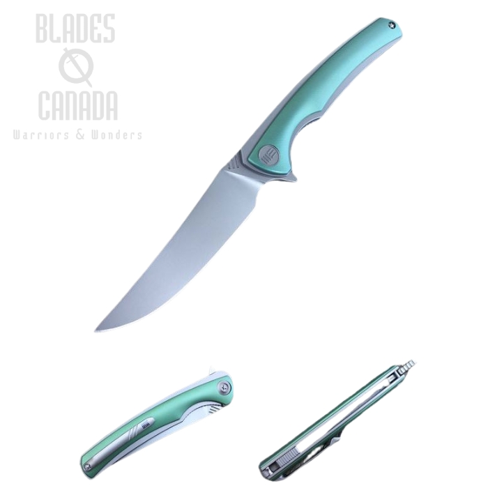 (image for) We Knife 704C Flipper Folding Knife, M390, Handrubbed Titanium Green, WE704C