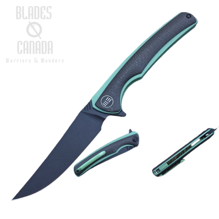 (image for) WE Knife Flipper Folding Knife, M390, Titanium Green/Carbon Fiber, WE704CFH