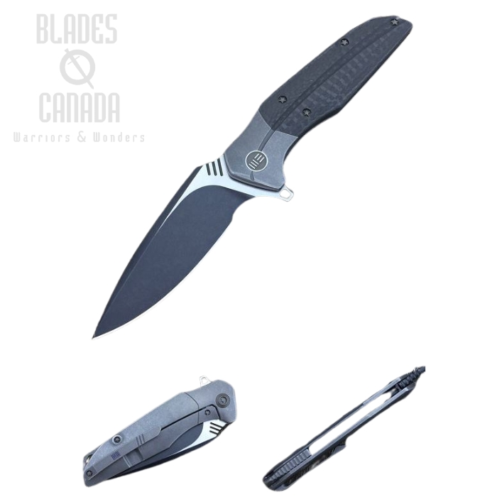 WE Knife Nitida Flipper Framelock Knife, S35VN Black SW, Titanium/Carbon Fiber, WE707A