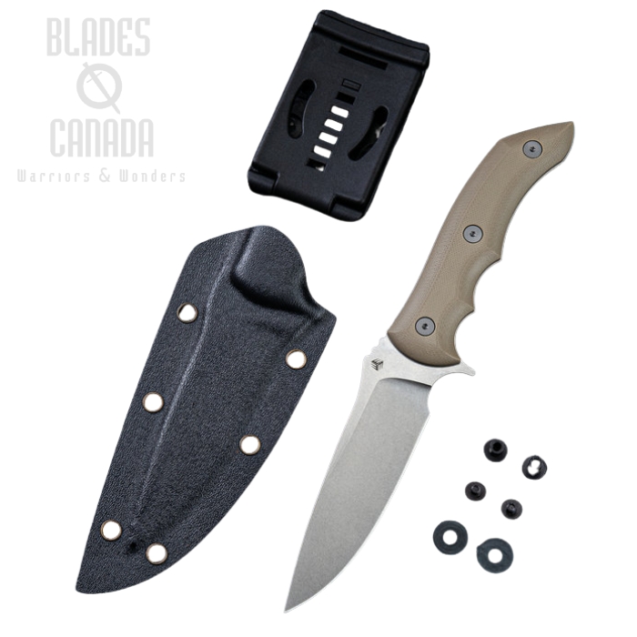 WE Knife Stonefish Fixed Blade Knife, CPM 20CV, G10 Tan, Kydex Sheath, 919B