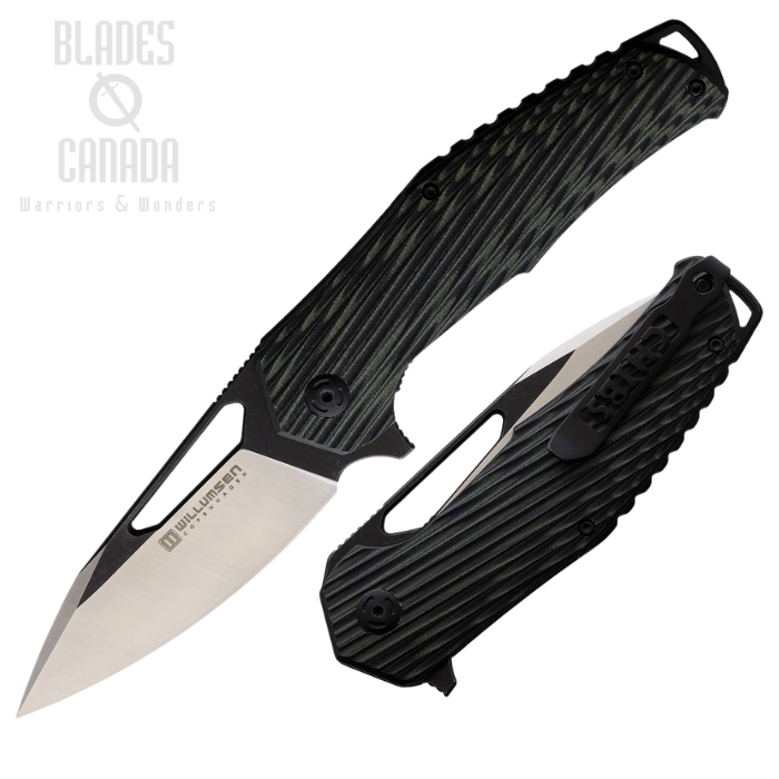 Willumsen Copenhagen Chibs Flipper Folding Knife, 14C28N Two-Tone, G10 Black/OD, WLMCH21TOL