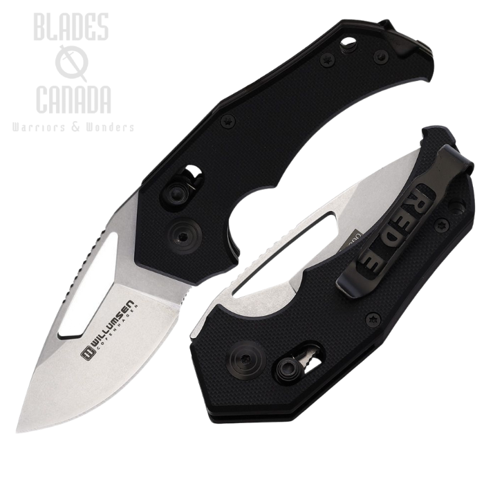 Willumsen Copenhagen Red E Nano Folding Knife, 440C SW, G10 Black, WLMRN23SBL
