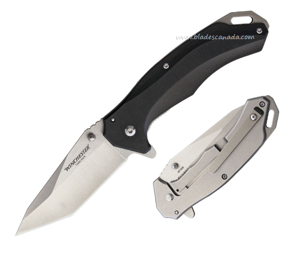 Winchester Flipper Framelock Knife, Assisted Opening, Stainless SW, G10 Black/Stainless Handle, WR14098