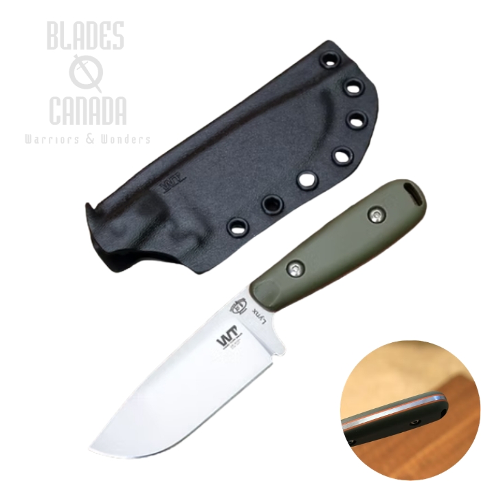 (image for) Work Tuff Gear Lynx Fixed Blade Knife, N690 Satin, G10 OD Green w/Orange Liner, Kydex Sheath