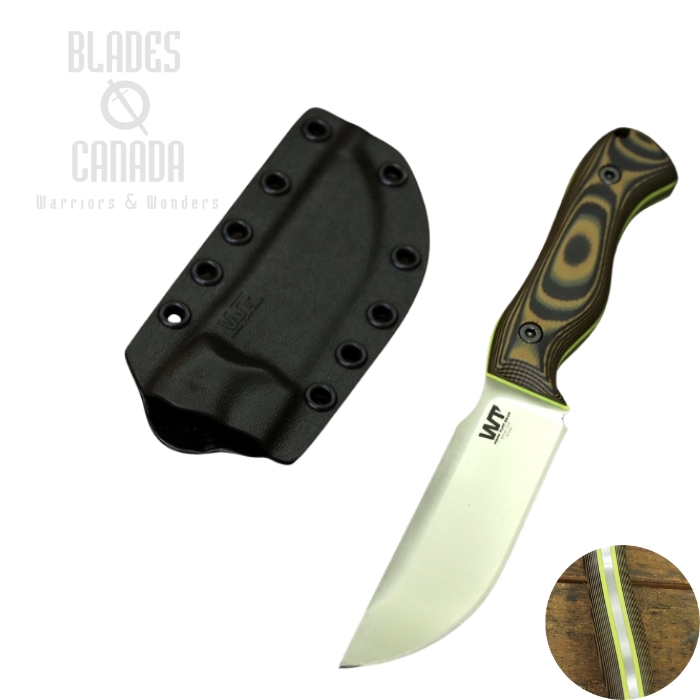 (image for) Work Tuff Gear Nomad Bushcrafter Fixed Blade Knife, K329 Satin, G10 Stinger Yellow w/Yellow Liner, Kydex Sheath