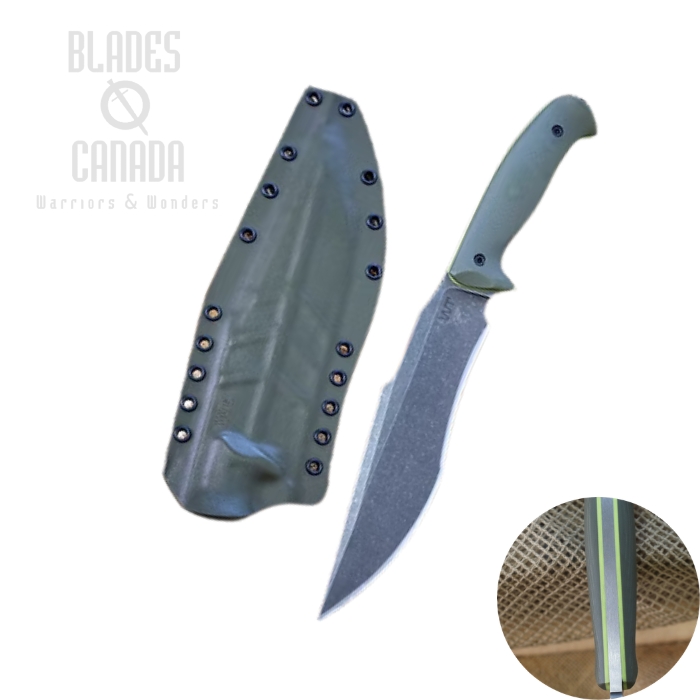 (image for) Work Tuff Gear Lanzeta-C Fixed Blade Knife, SK85 Dark Washed, G10 OD Green w/Yellow Liner, OD Green Kydex Sheath